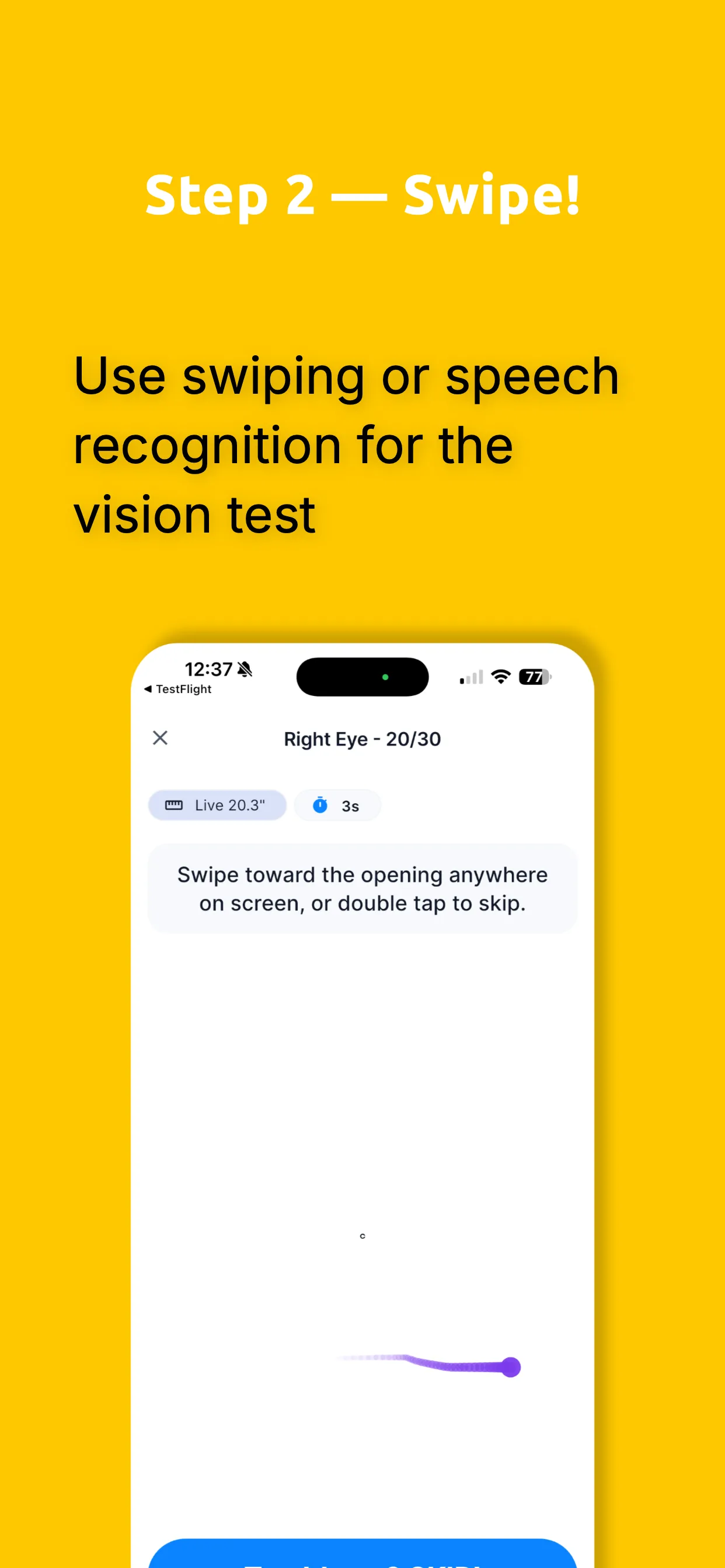 QuickAcuity gesture-based response screen for vision test